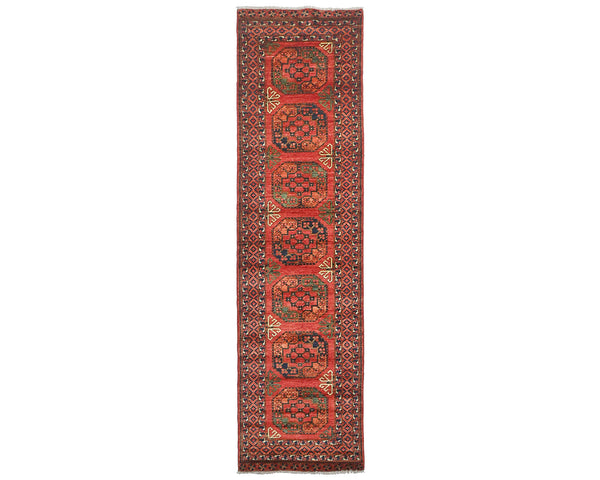 10 Ft Rusty Red Ersari Afghan Hand Knotted Veg Dye Wool Runner Rug